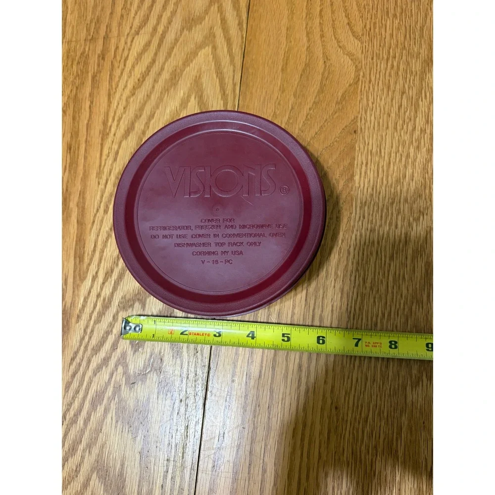 Corning Visions Cranberry 1 Pint Glass Bowl Ribbed C-16-B with Lid V-16-PC USA